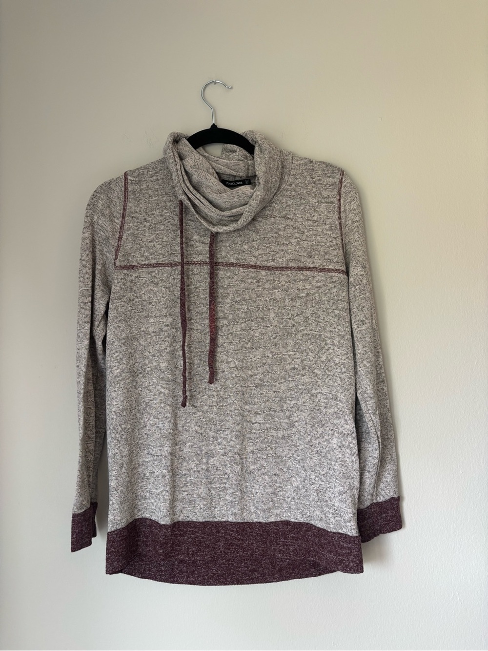 Pink Clover Heather Gray Cowl Tunic with Burgundy Trim